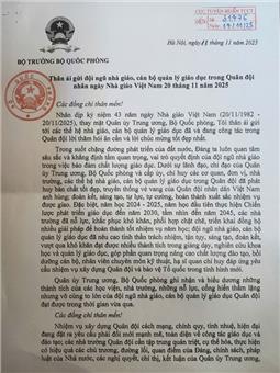 Bộ trưởng Bộ Quốc phòng gửi thư chúc mừng nhân kỷ niệm Ngày Nhà giáo Việt Nam